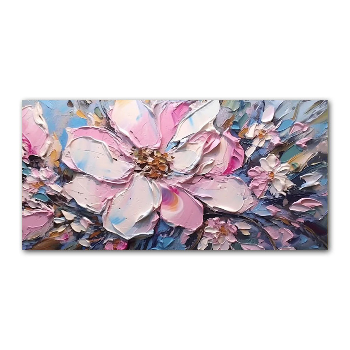 Pink Flowers 3d Heavy Textured Partial Oil Painting